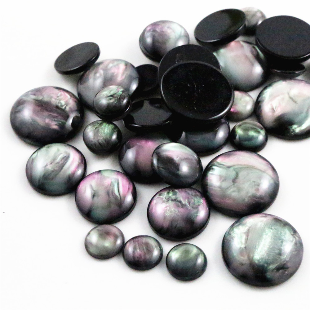 8mm 10mm 12mm 14mm 16mm 18mm 20mm 7 Size Style Black Shell Color Flat Back Resin Cabochons Cameo