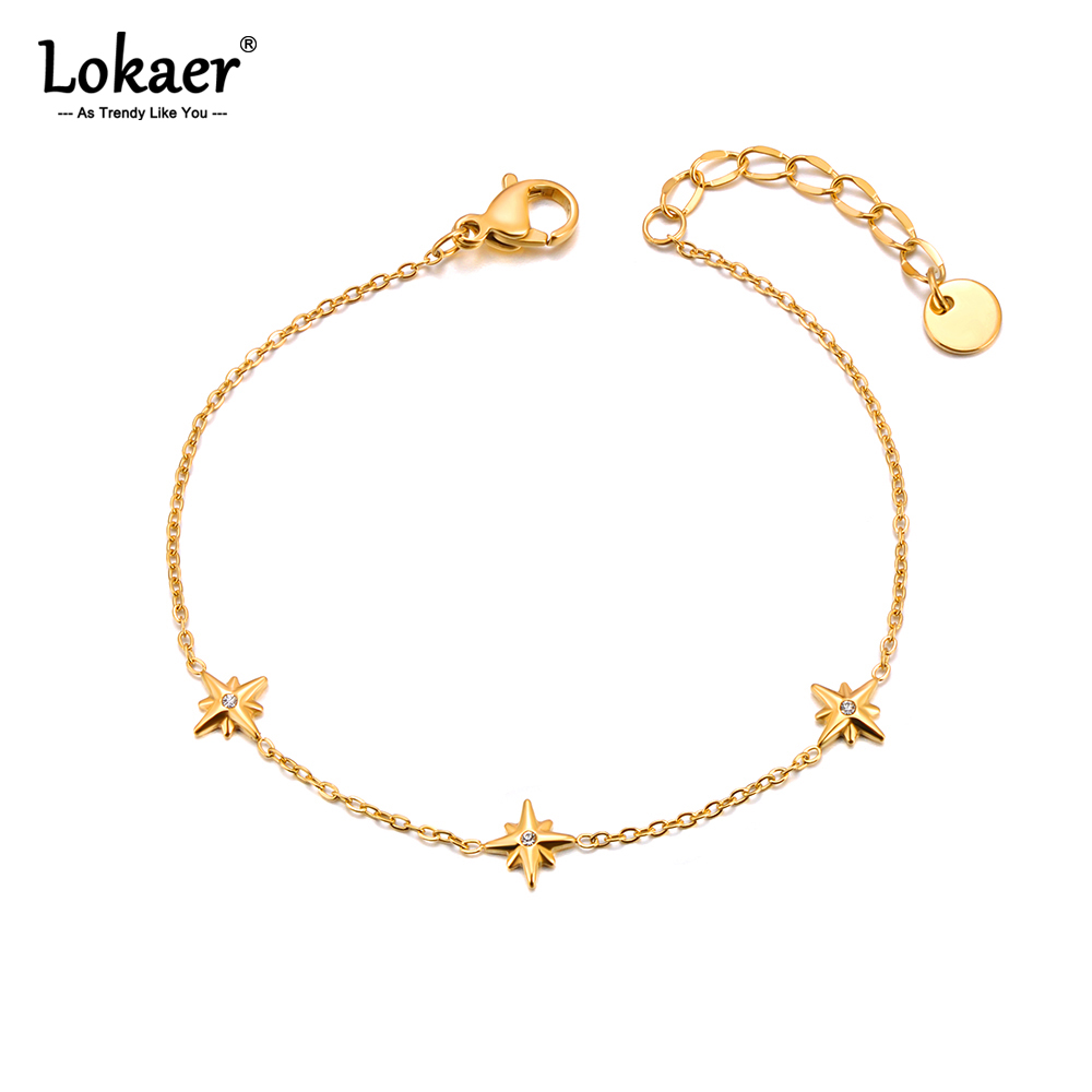 Lokaer Trendy Eight Pointed Star Cubic Zirconia Bracelet 316L Stainless Steel 18K Gold Plated Jewelry For Women браслет B24057