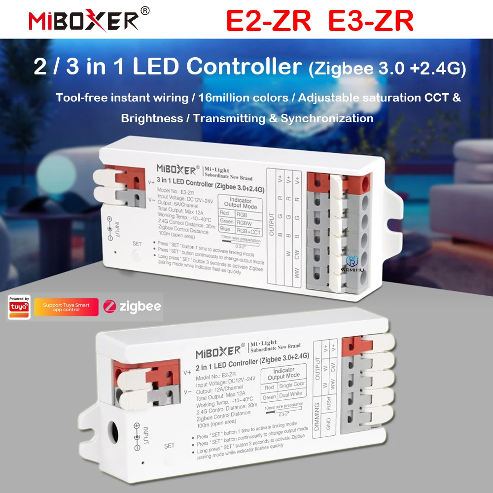 Miboxer E2-ZR E3-ZR 2 3 in 1 LED Controller Zigbee 3.0+2.4G Single color/Dual white/RGB/RGBW/RGB+CCT LED Strip Light Lamp Dimmer