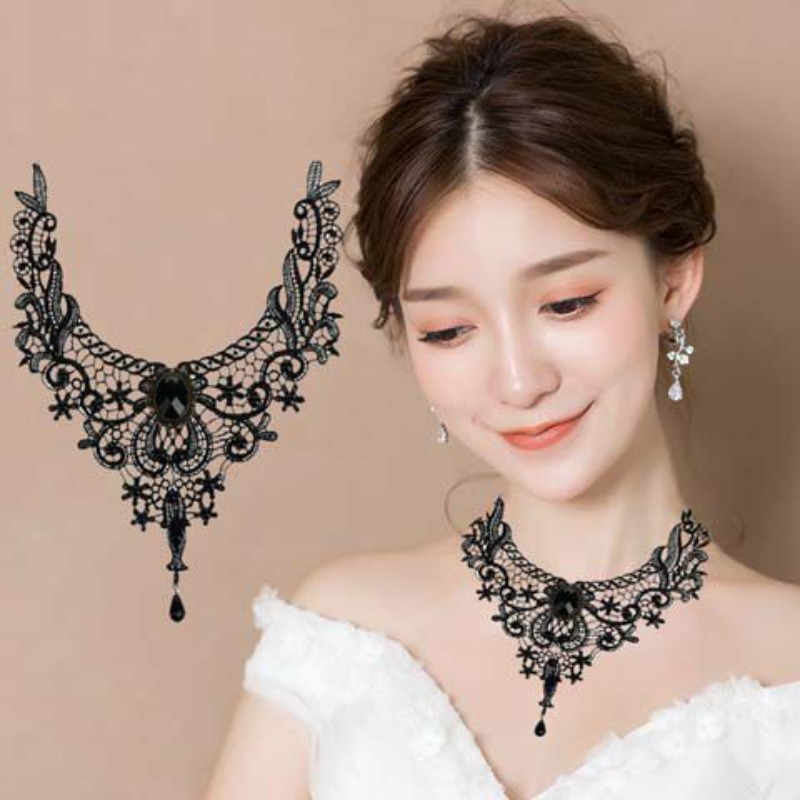 Girl Black Lace Choker Necklace Women Neck Chain Collarbone Necklaces Punk Lolita Gothic Jewelry for Birtoday Party Wedding