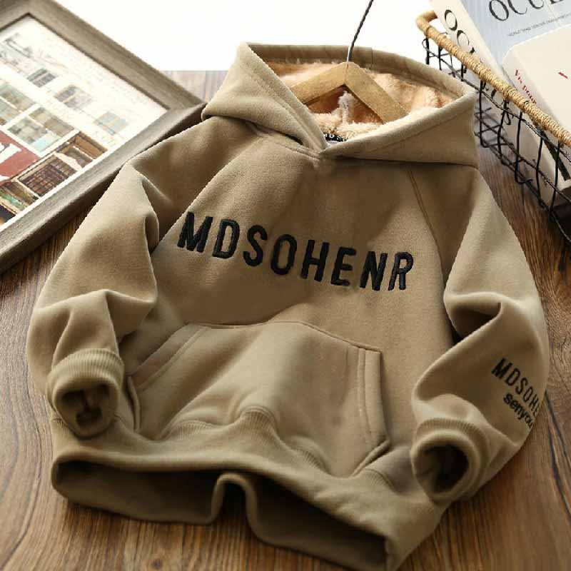 2024 Winter Kids Hoodies Boys Girls Fashion Letter Sweatshirts Teen Thicken Plus Velvet Warm Coats Children Autumn Clothing