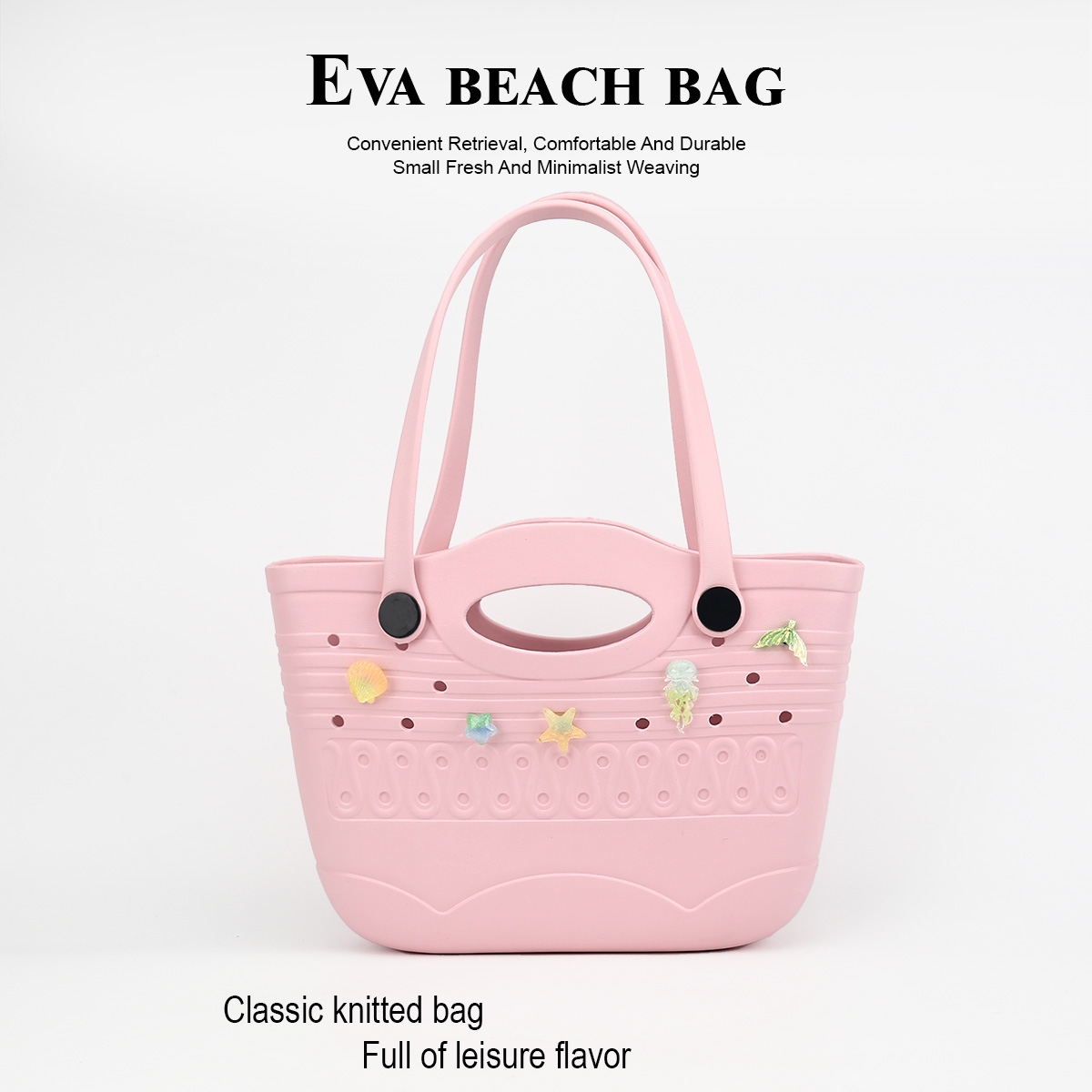 1 Piece Solid Color Fashionable Eva Tote Bag, Breathable Perforated DIY Design with Random Color 3D Decorative Buckle, Suitable for Beach Use, Large Capacity Beach Bag That Can Hold Sunscreen, Water Bottles, Swimsuits, Etc., Open-Top Design with Detach...