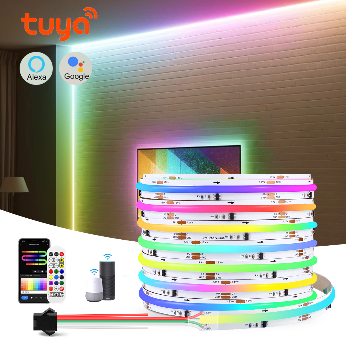 DC12V WS2811 IC RGB Neon LED Strip 1M 2M 3M 5M WiFi COB RGBIC Tape Work With Tuya App/Smart Life/Alexa/ for TV Backlight lightify