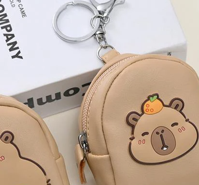 Cute CapybaraPU Leather Schoolbag Shape Coin Wallet Girls Portable Lipstick Earphone Large Capacity Storage Bag Pendant Gift