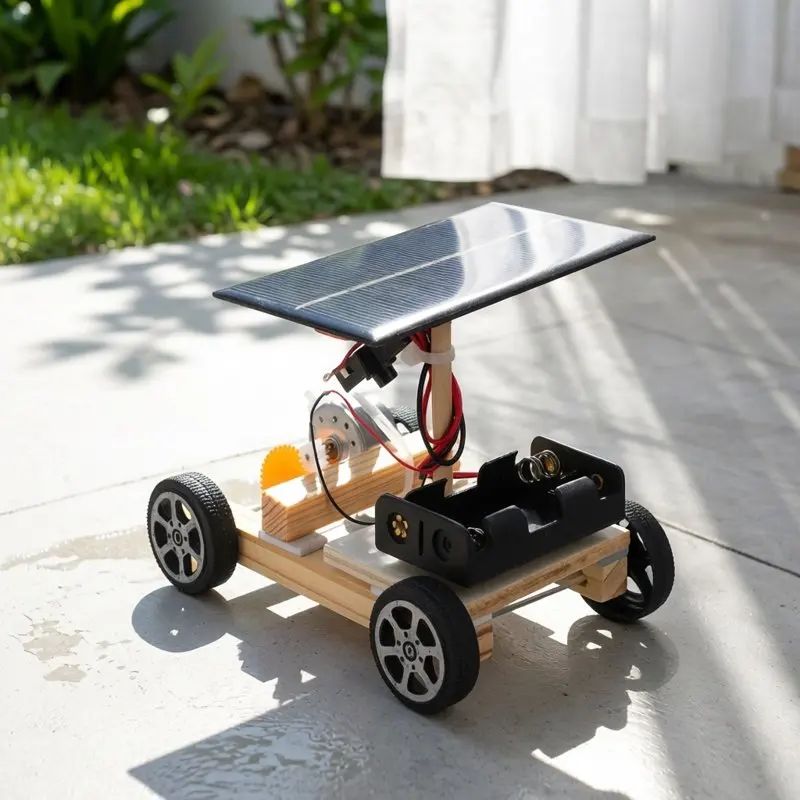 DIY handmade assembly model of solar electric vehicle for children 3D wooden puzzle STEM educational toys creative invention