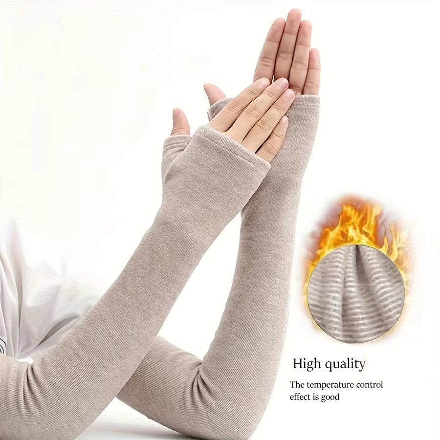 1Pair Winter Cycling Arm Sleeves Thickened Cold-proof Plush Women Men Winter Sleeves Thumb Hole Fingerless Thermal Arm Warmers