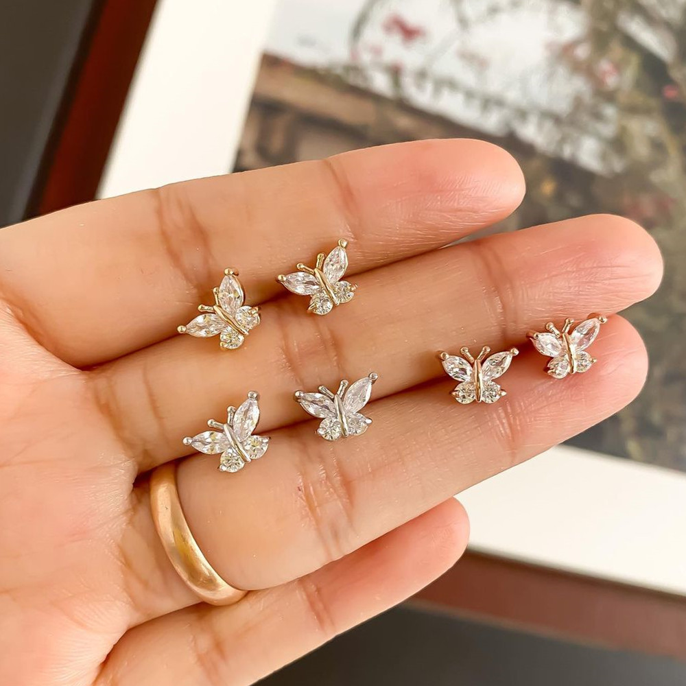 Huitan Cute Butterfly Stud Earrings for Women Gold Color/Silver Color Fashion Ear Piercing Accessories Fancy Jewelry