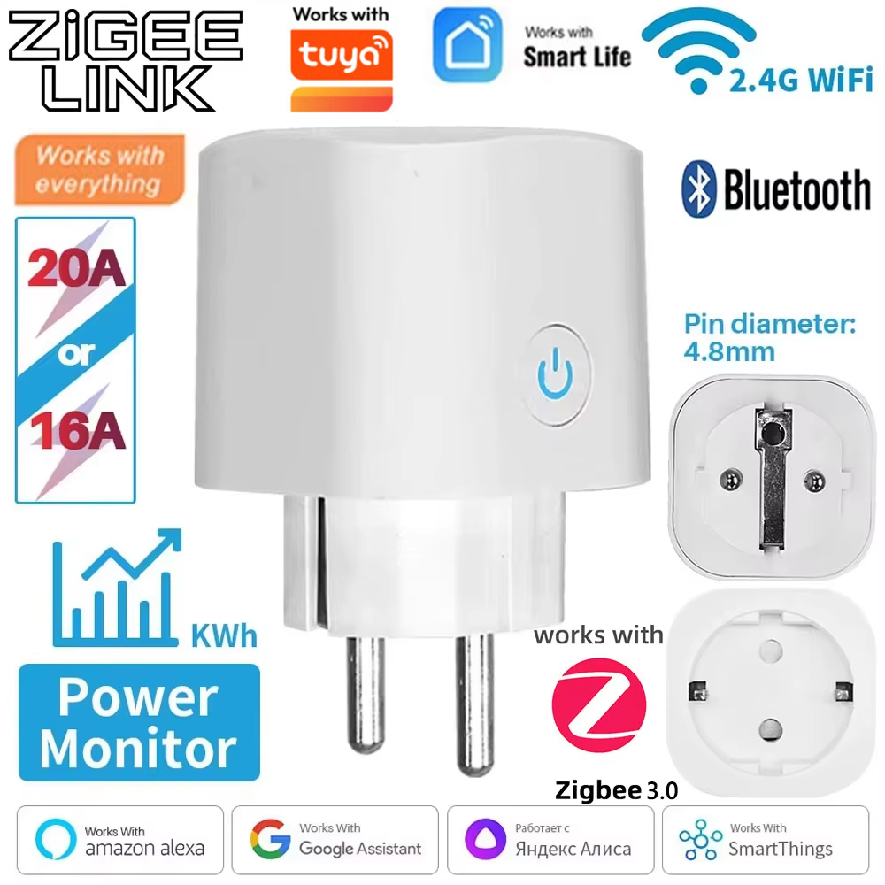 Zigbee 3.0/Wifi Smart Socket EU16A/20A Smart Plug With Power Monitor Smart Life APP Remote Control Support Tuya Assistant