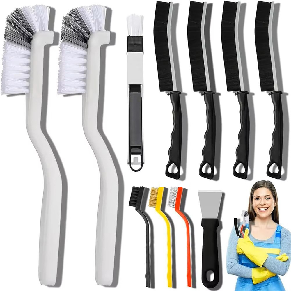 11Pcs Crevice Cleaning Brush Set, Hard Bristle Cleaning Supplies for Kitchen, Bathroom, Corner, Grout, Sink, Cup, Teapot, Bottle
