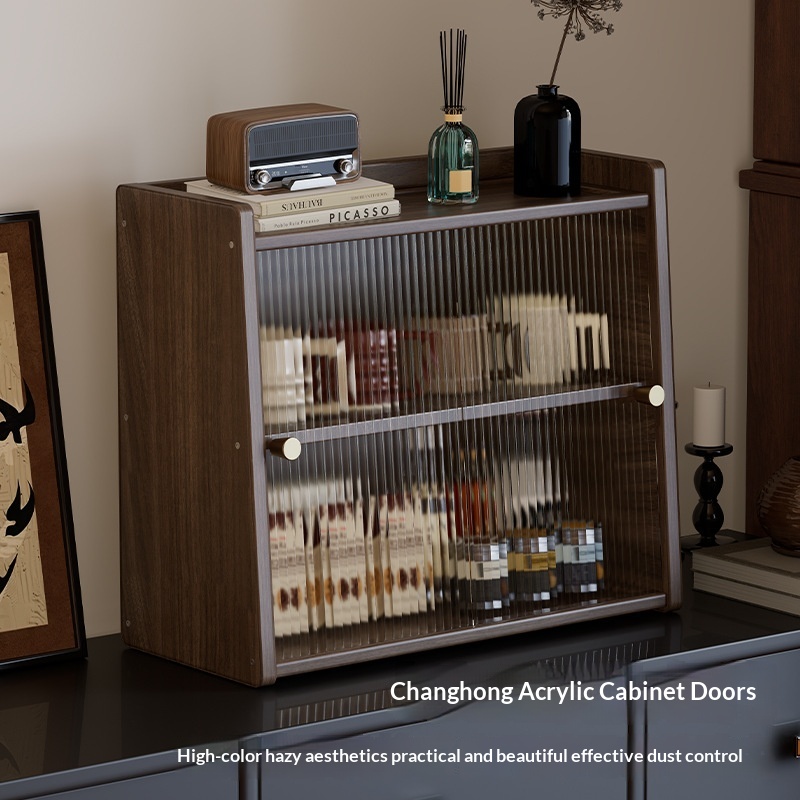 Walnut Wood Living Room Cabinet Storage Dresser Drawer Display Cabinet TV Stand Sideboard Organizer Cup Rack Included Cabinet