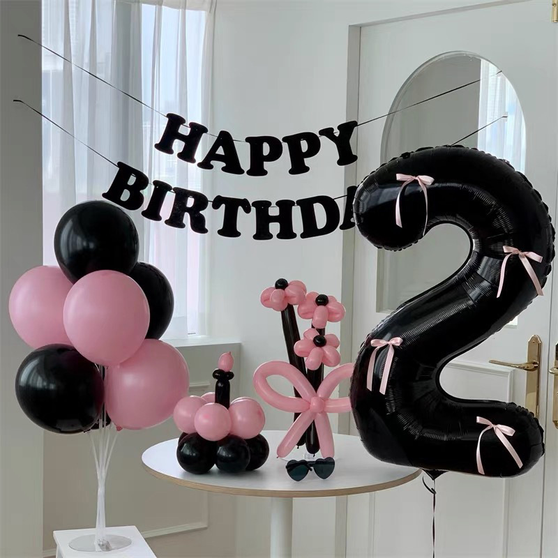 1pc Black Bows Number 0-9 Aluminum Film Balloon Wedding Chlidren Boys Girls Birthday Celebration Decoration Party DIY Supplies