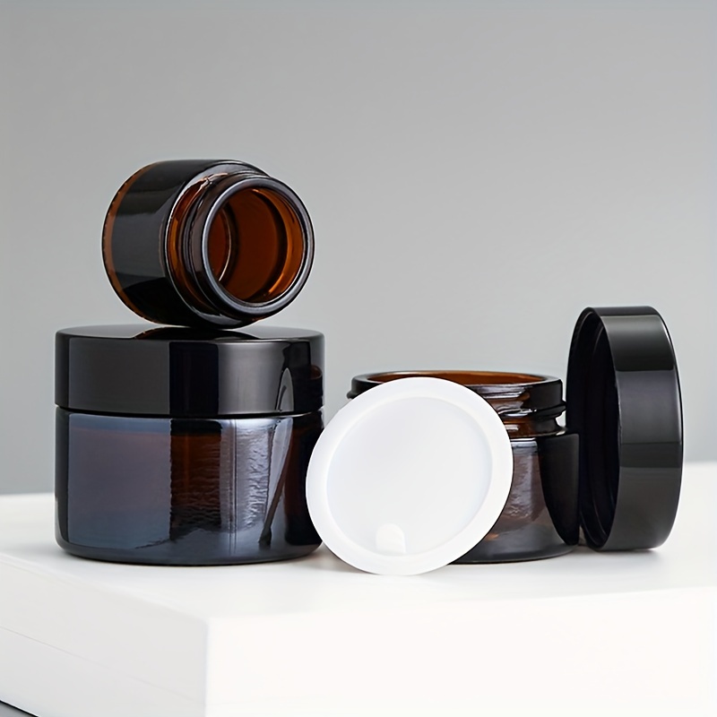 3PCS/5PCS brown glass cosmetic jar with lid, leak proof and UV resistant, reusable, portable beauty storage.