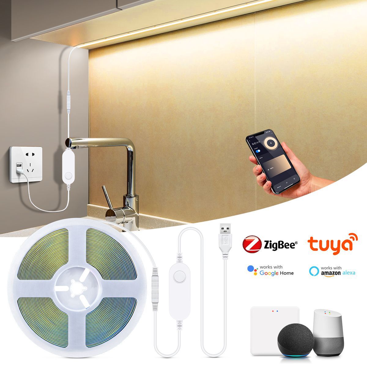 Zigbee 3.0 Tuya LED Controller USB 5V for Dimmer Single color RGB LED Strip Light Smart Life APP Control Alexa Voice