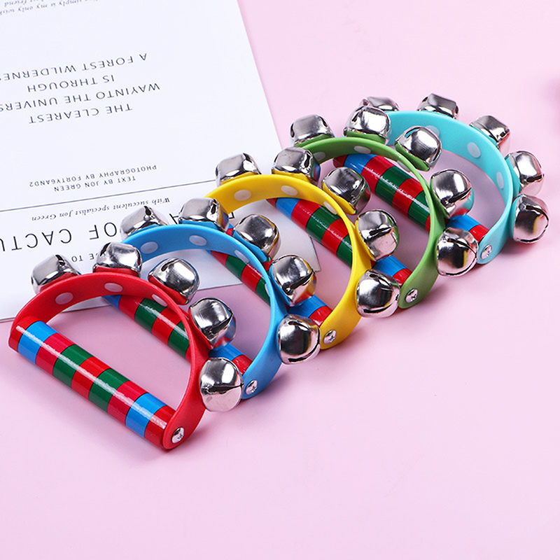1PCS Musical Instrument Toy Children's Intellectual Props Handbell Hand Bells With 5 Jingle Bells Wood Handle For Music Class