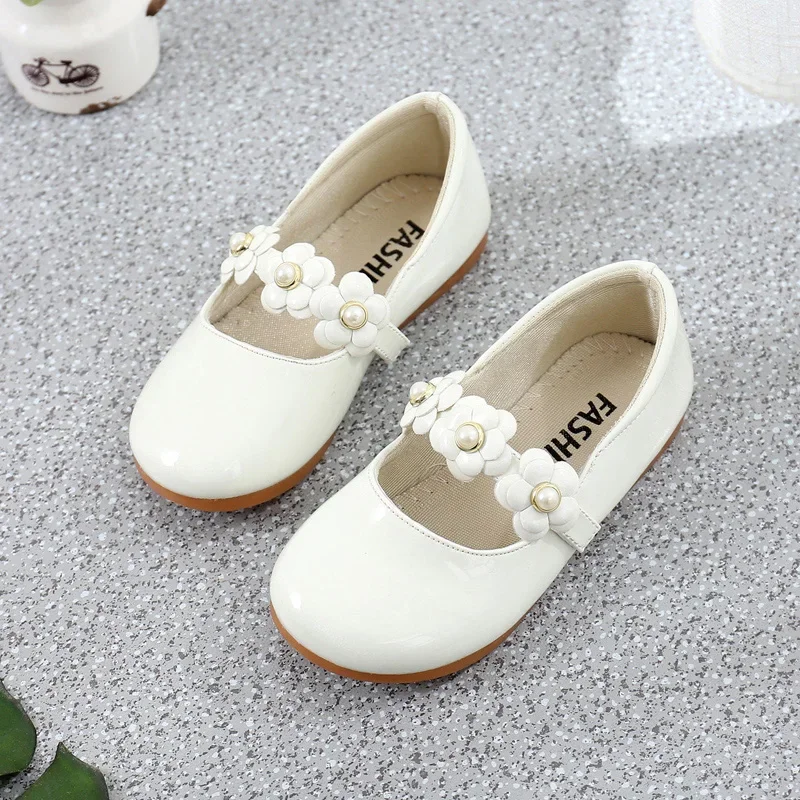 Girls Wedding Leather Shoes Floral Girl Kids Flats with Flowers Princess Sweet Soft High Quality Children Dress Shoes for Party