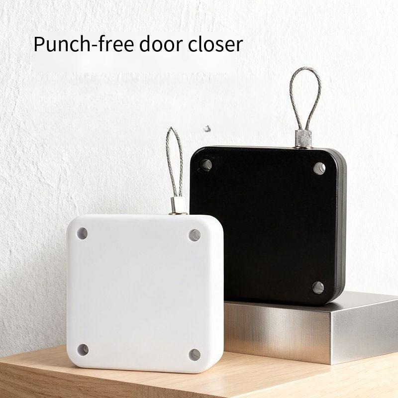 No Drill Light Duty Automatic Door Closer Retractable Pull Rope Spring Easy Install Self Closing Device for Home Office