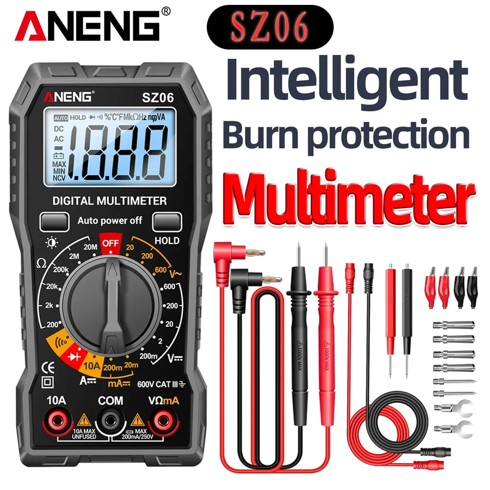 ANENG SZ06 Multimeter Voltage DC Current Diode Ohm Professional Smart Mini Multimetro Tester Tools 2000 Counts Digital AC/DC