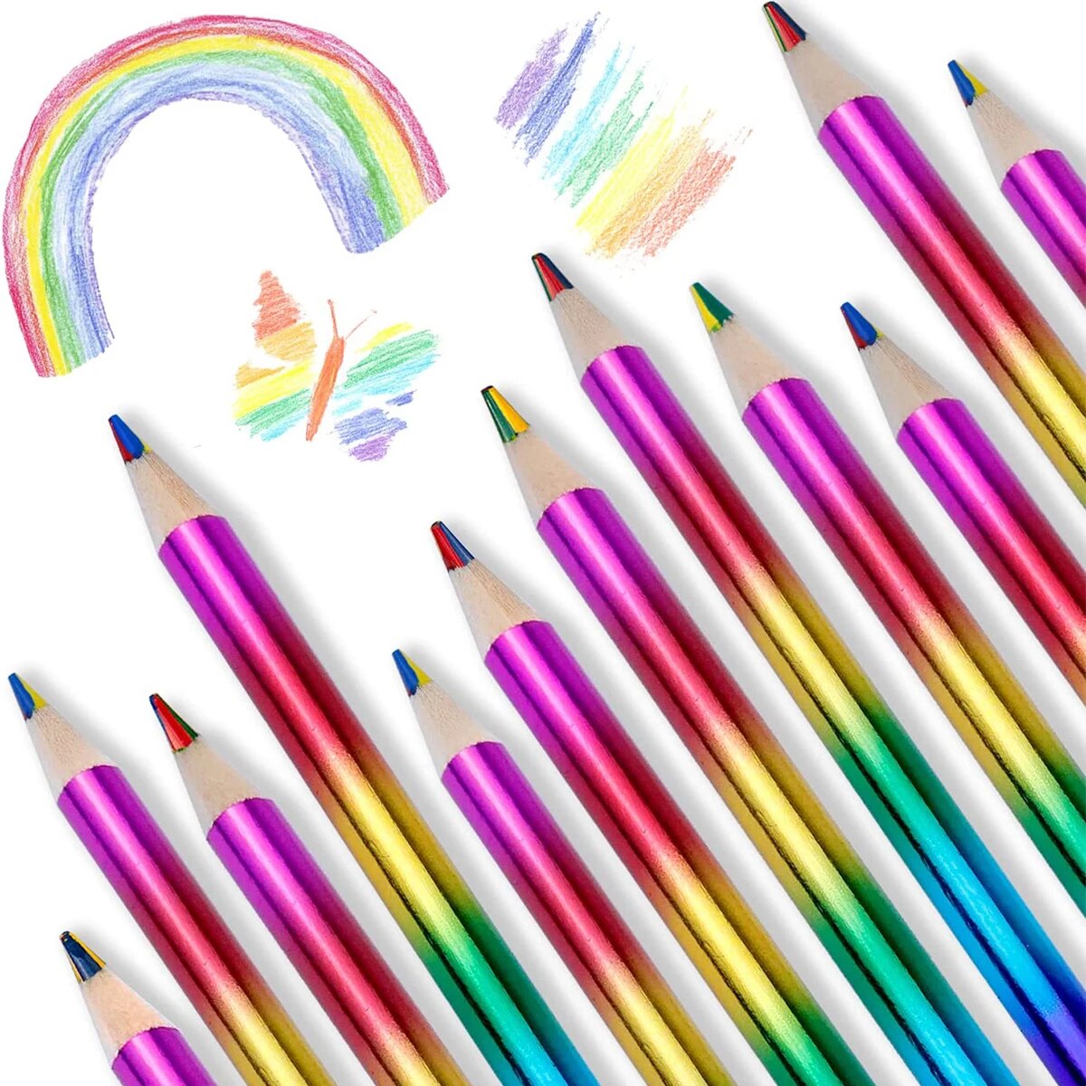 8/16 Pcs Rainbow Colored Pencils, 4 Color in 1 Pencil .Suitable for Schools, Students, Sketching, Doodling, Coloring, Painting. pen gpt