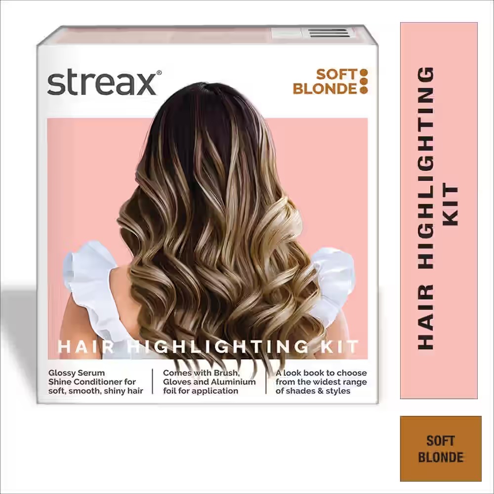 Streax Hair Colour Highlight Kit | Blonde, Soft Blonde - Pack of 1 | Enriched With Walnut & Argan Oil | For Women | Rich, Vibrant, Easy to Use, DIY Application