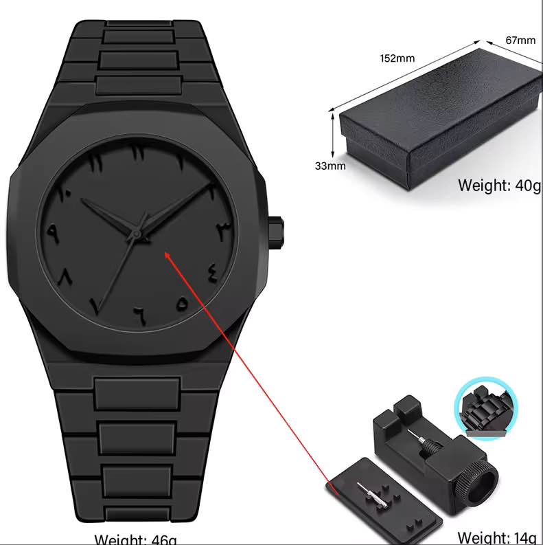 AURA | BLACK WATCH | Gift Box | Adjustable Pin | Arabic Numerals | Weightless | Trending Wristwatch.