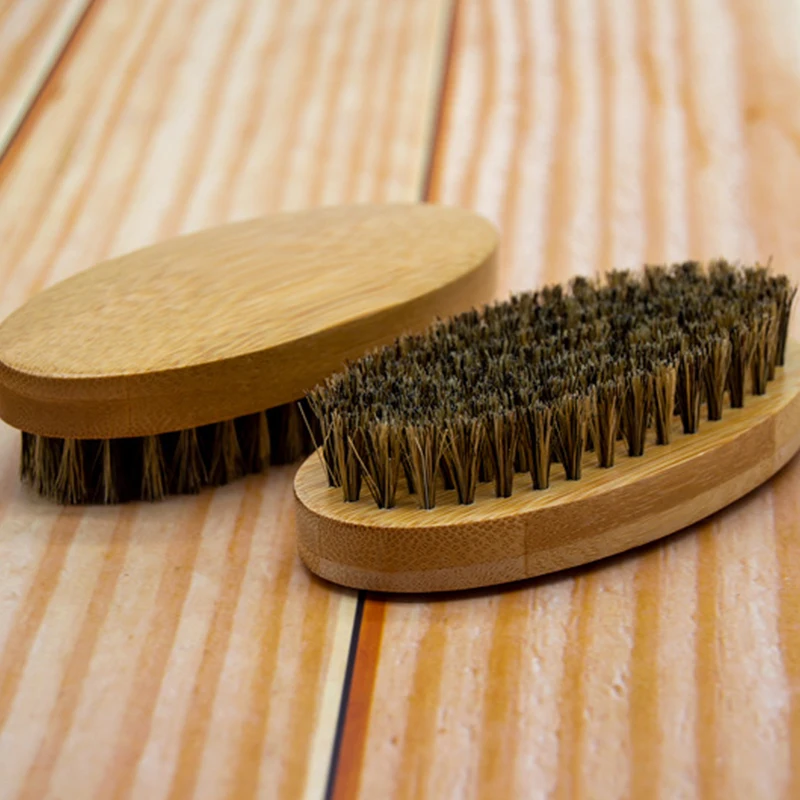 Natural Wild Boar Mane Beard Bamboo Brush Men's Shaving Brush Portable Beard Brush Facial Cleaning，Special for Real Hair