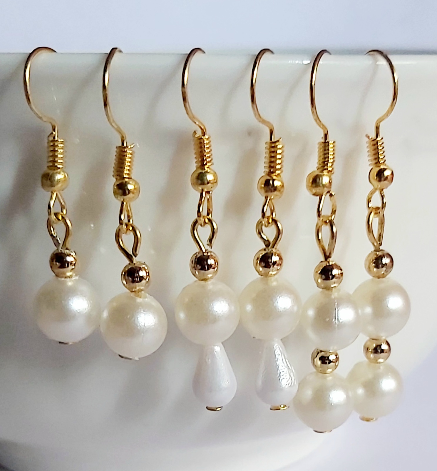 Pearl Drop Earrings Golden Hook 4 Pair Set For Women