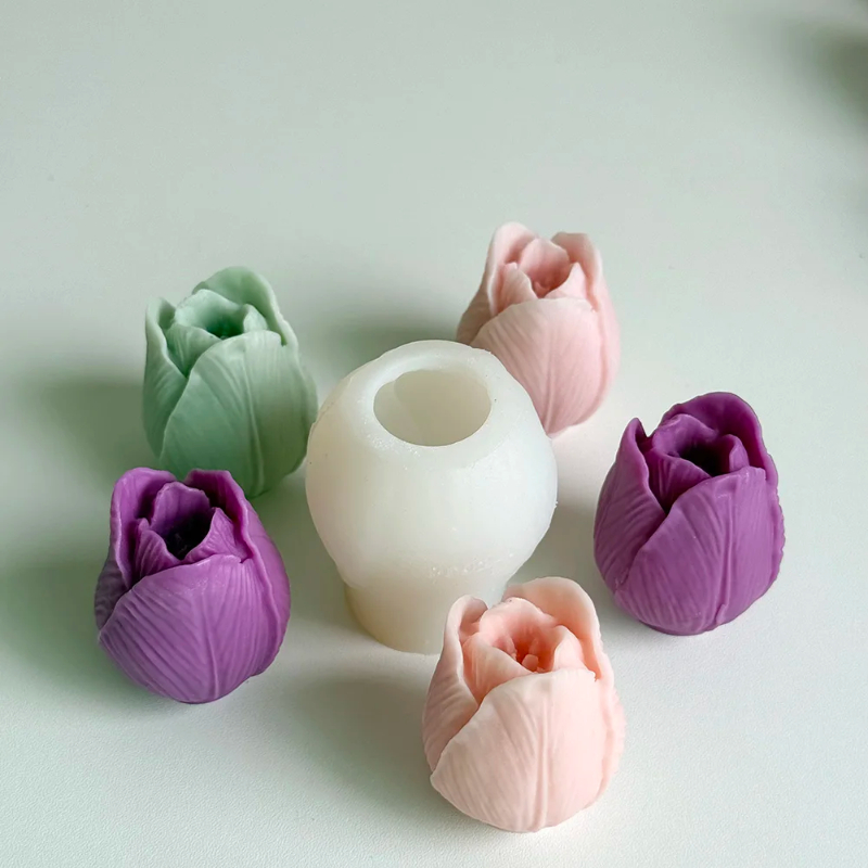 3D Tulip Flower Bud Silicone Candle Molds Aromatherapy Candles Handmade Soap Gypsum Resin Mold DIY Chocolate Baking Mold