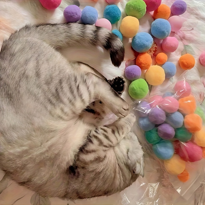50/100pcs Colorful Cat Toy Balls - Interactive Teaser Toys Play Fun Cat Play Toys |Soft Plush Material, Interactive Cat Toy