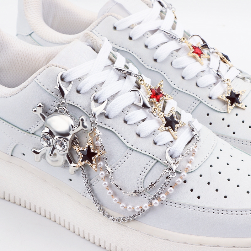 1PCS Luxurious Diamond DIY Jewelry Penda Heart Star Pearl Shoe Chain Punk Original Detachable Studded Pentagram Shoe Accessories