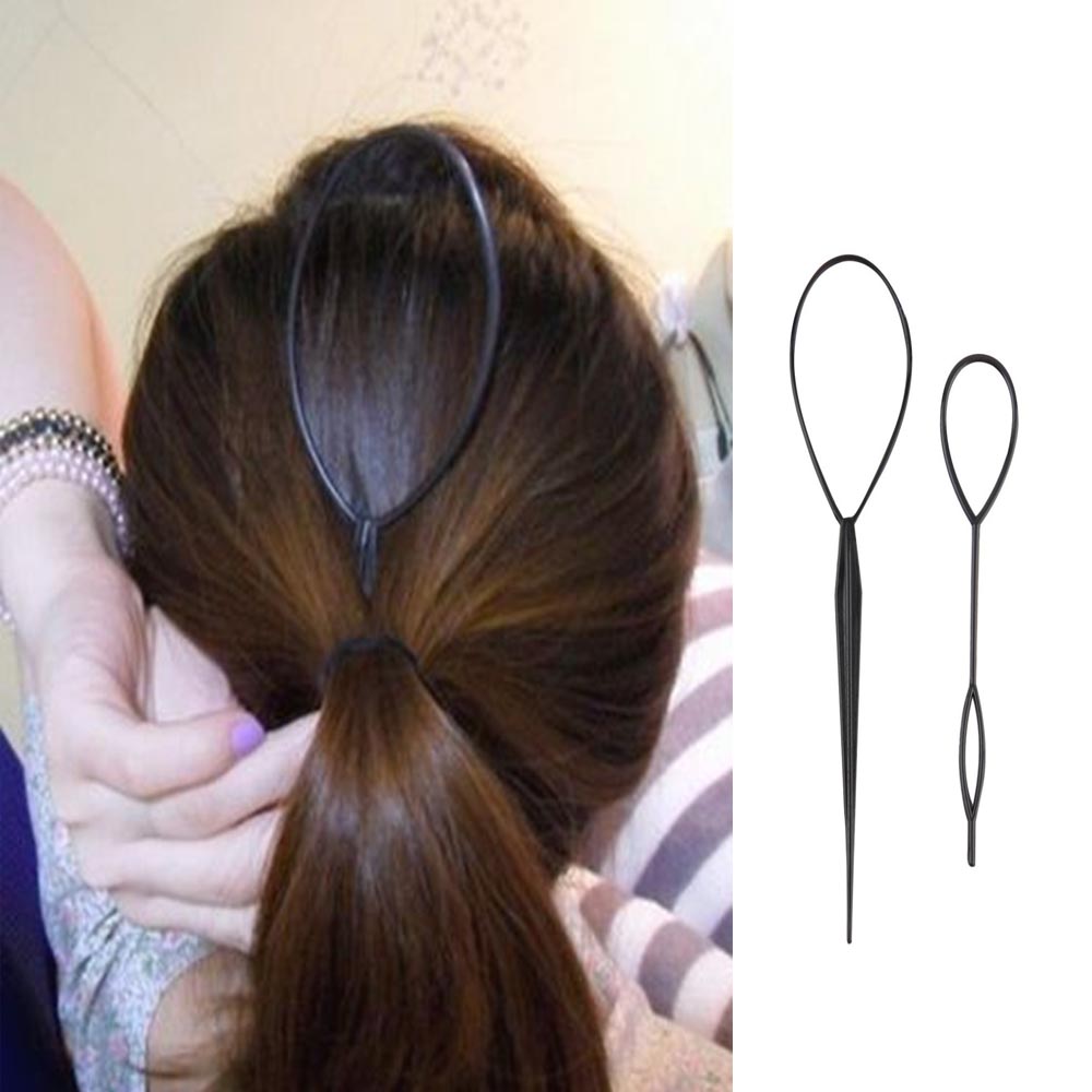 1set(2pcs) Black Ponytail Plastic Loop Hair Styling Tools Magic Twist Hair Clip Braider Simple Bun Hairstyle Maker