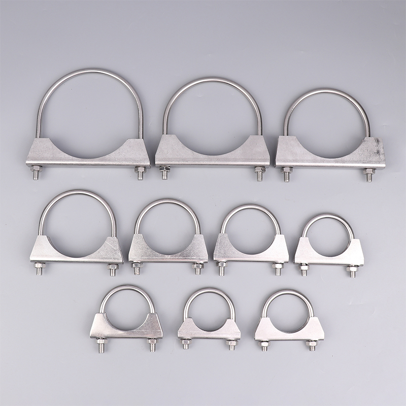 Hot Sale 304 Stainless Steel U-Screw Irregular Bolt With Baffle And Nut M8 Exhaust Pipe Clamp