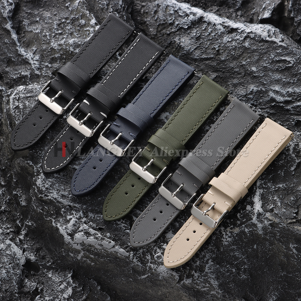 Waterproof Sailcloth Watch Strap Green Two-Sided Nylon Watchband Quick Release 20mm 22mm Band for Sport Wristband