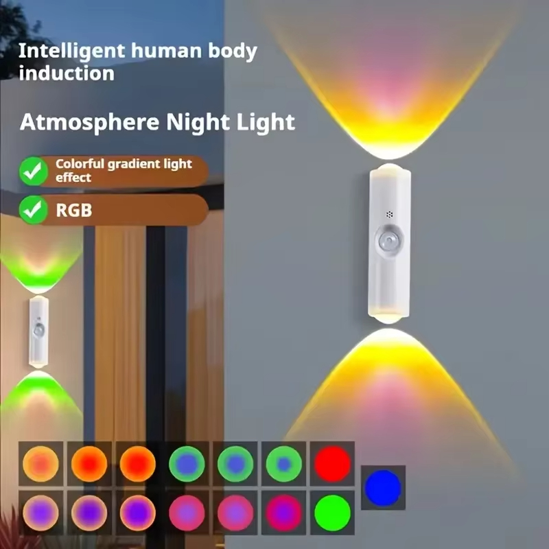 Smart RGB Gradient Night Light Magnetic Motion Sensor Rechargeable Wall Lamp for Bedroom Bathroom Closet Garden Home Decor lightify