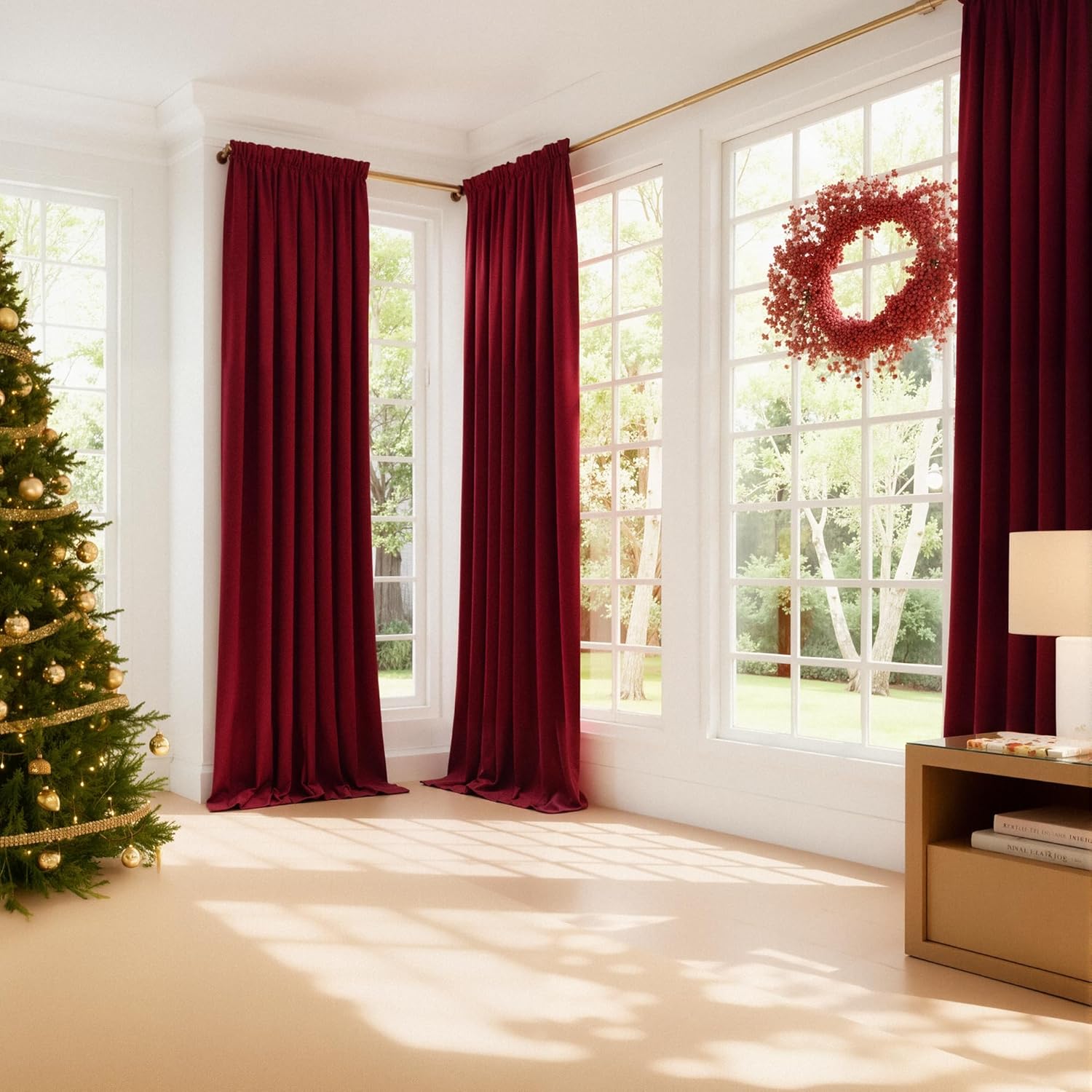 1pc Extra Long Red Blackout Velvet Curtains 120 inches Long, Super Soft Light & Heat Blocking Sliding Glass Door Roman