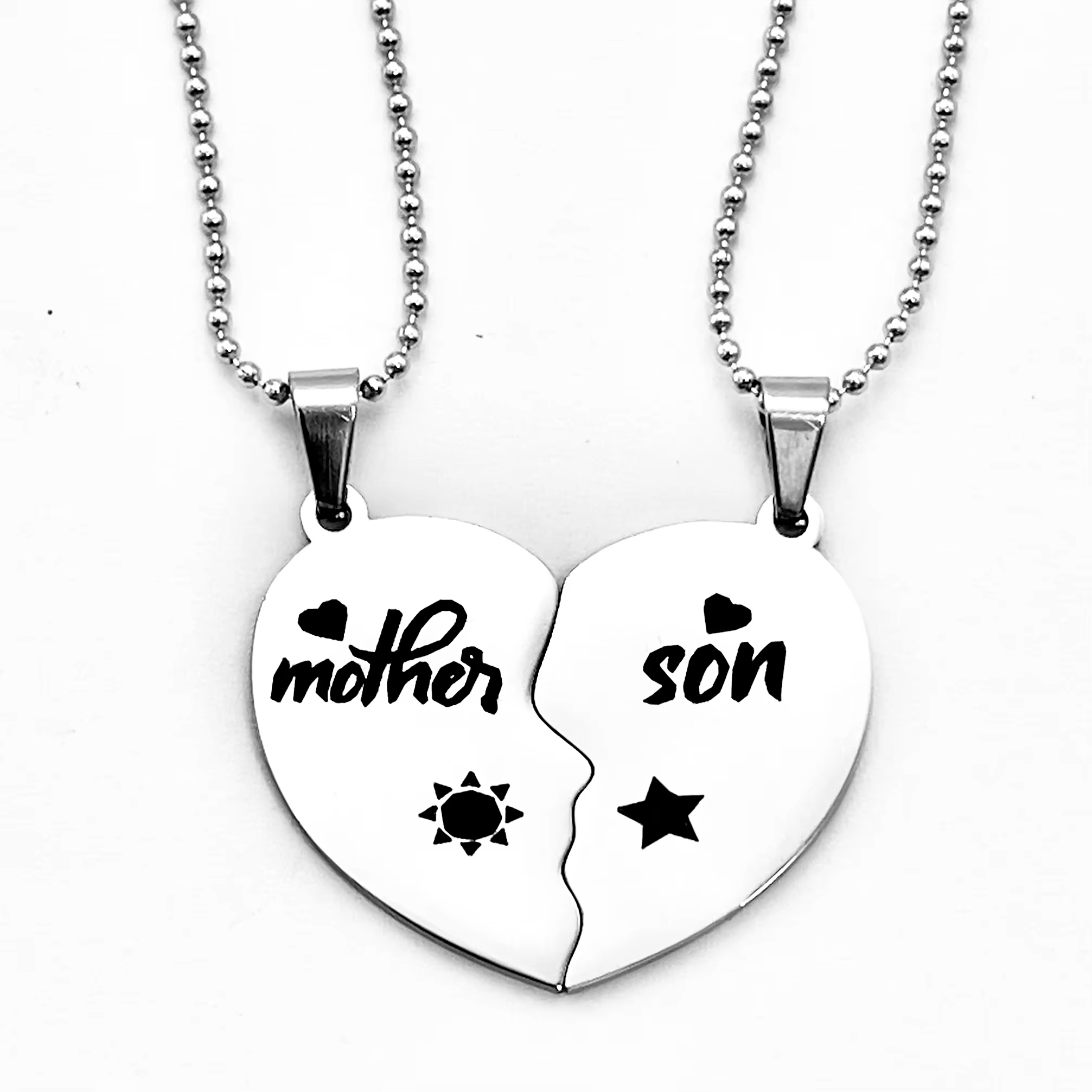 New Hot Selling Mother Daughter Son Heart Puzzle Pendant Necklace Stainless Steel Sun Moon Necklaces Mom Children 2pcs
