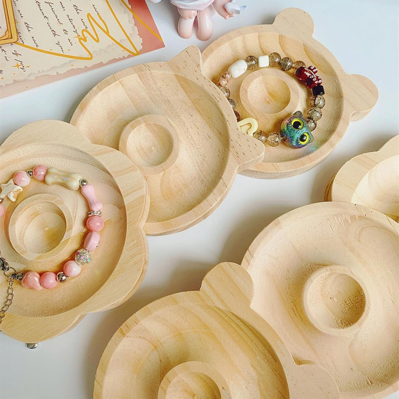 Natural Wood Board Plate Beading Tray Jewelry Measuring Tools Craft Bracelet Stand Store Display Plate for Table Beading Tr