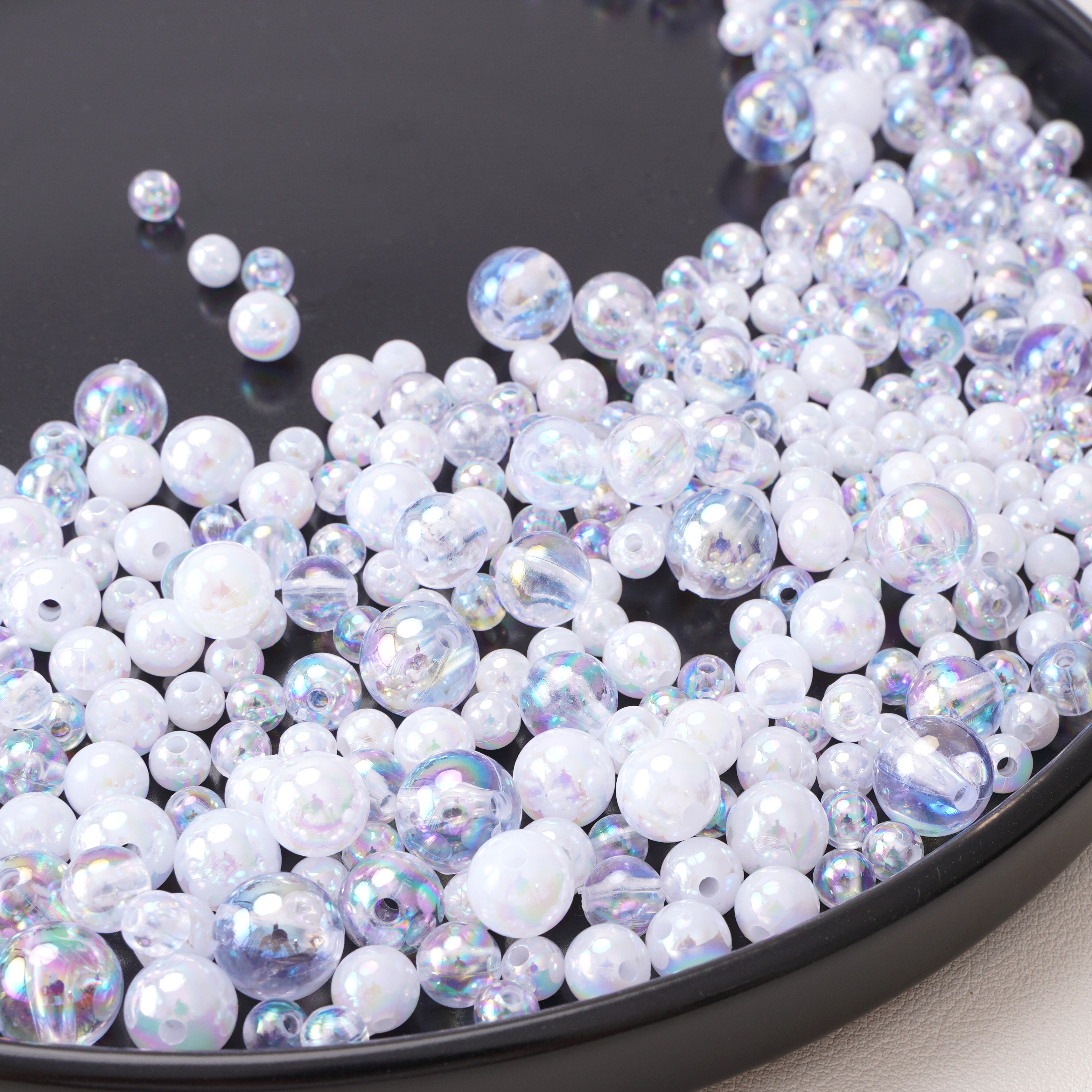 Transparent/Solid Color Iridescent Round Beads 6-12mm White Acrylic Loose Beads DIY Phone Chain Pendant Bracelet Earring