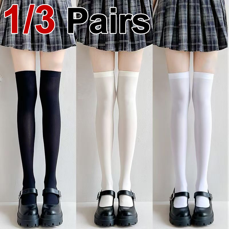 1/3 Pairs Women Summer Solid Color Knee High Socks Lightweight Breathable Soft Comfortable Fashionable JK Style Casual Socks
