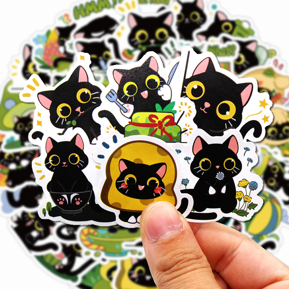 10/600pcs Cute Plant Black Funny Cat Cartoon Stickers Waterproof Graffiti Phone Case Bike Kawaii Decoration Sticker Toys