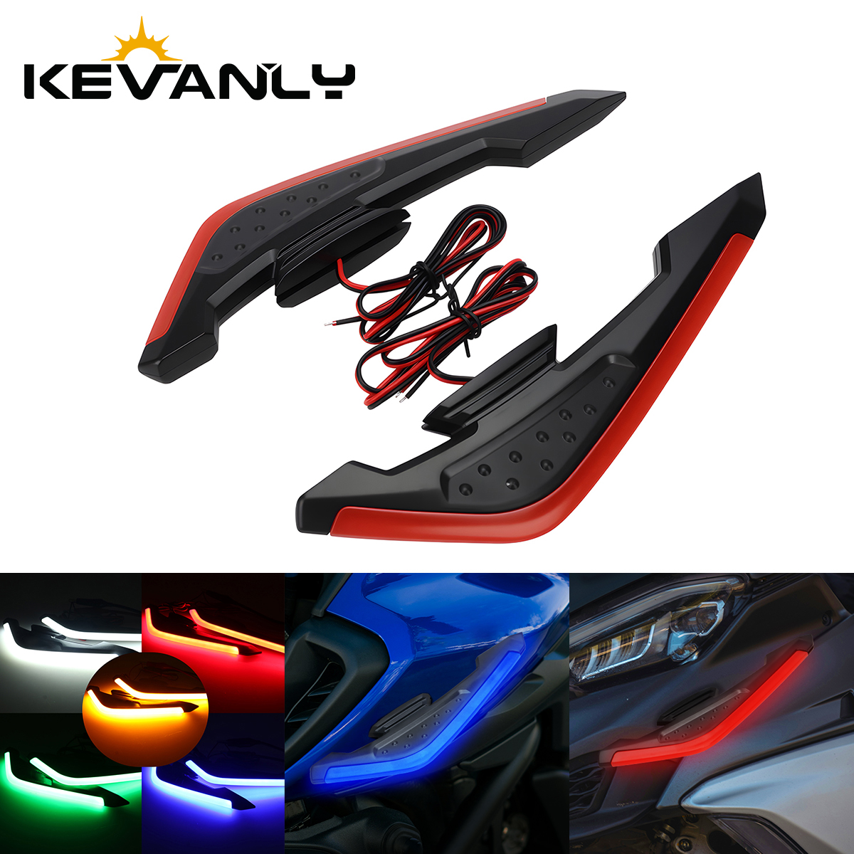 1 Pair Motorcycle Front Side Spoiler Winglets With LED Light Universal Spoiler Lamps Modified Motorcycle Decorative Accessories