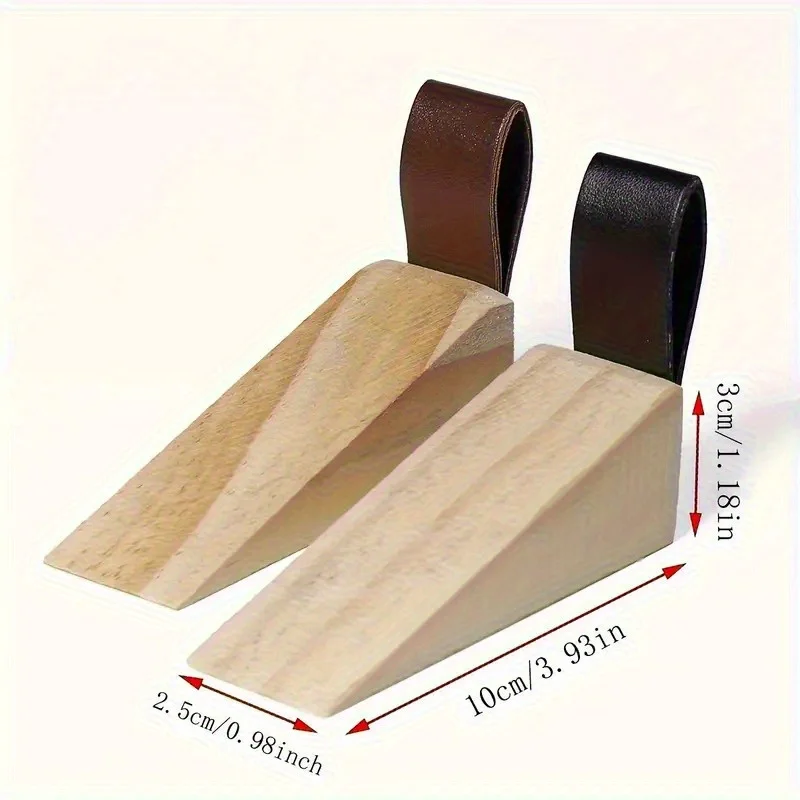 1pc Solid Wood Door Stopper - Non-Slip Security Jammer with Faux Leather Loop,for Home & Office Doors,Wooden Doorstopper
