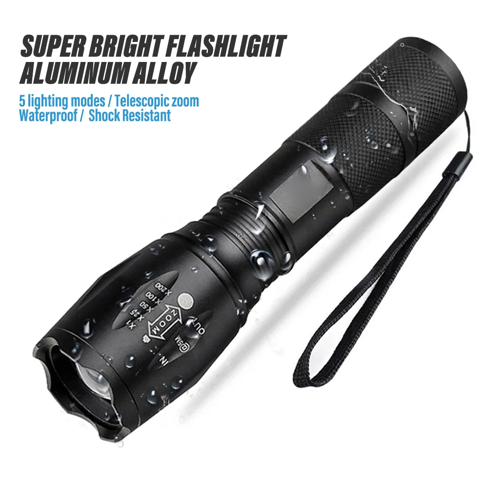 High Power Led Flashlights Camping 5 Lighting Modes Aluminum Alloy Zoomable Light Waterproof Material Use 3 AAA Batteries