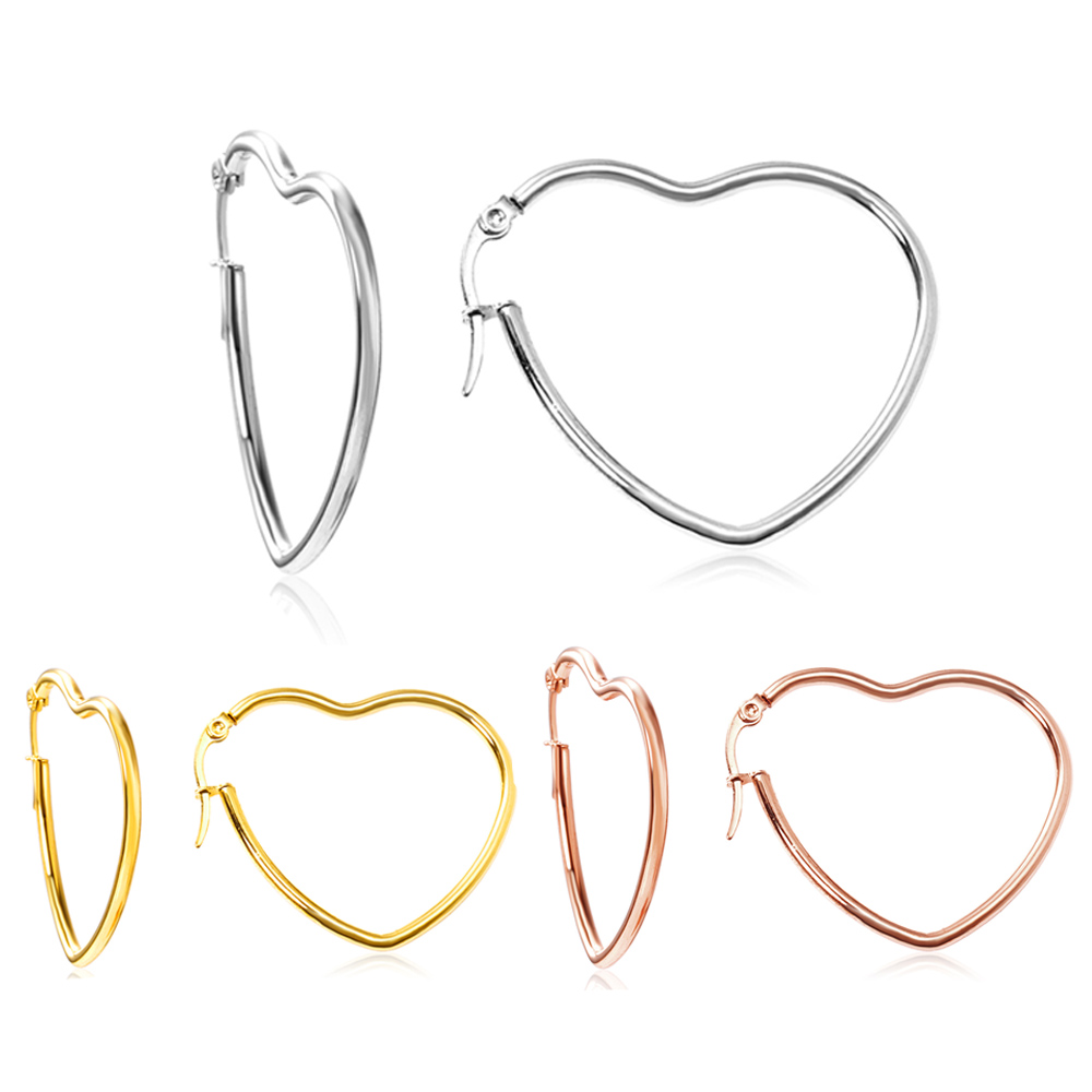LUXUSTEEL 20-50mm 2Pcs Hollow Heart Hoop Earrings for Women Girls Gold Plated Silver Color Stainless Steel Not Fade y2k Jewelry