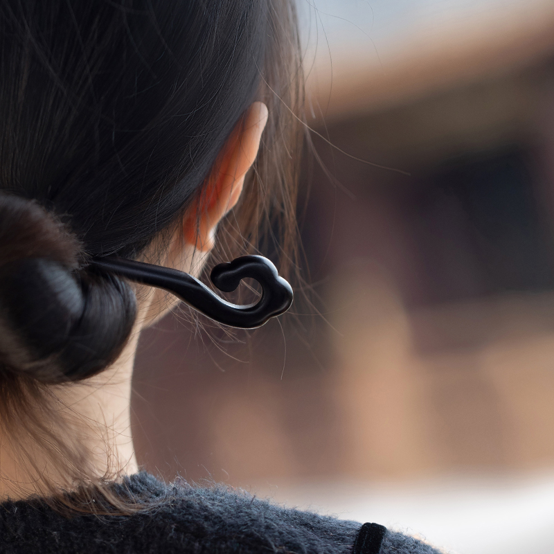 Retro Wooden Hair Sticks Handmade Natural Ebony Black Vintage Wood Hair Pins for Hair Updo Making Accessory