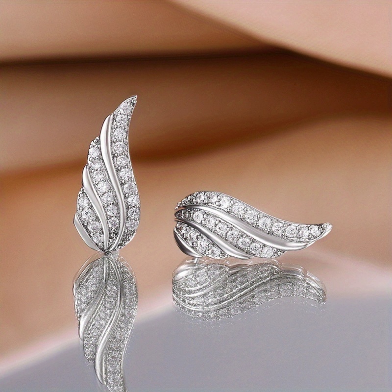 Cute White Zircon Angel Wings Feather Stud Earrings For Women Gold Silver Color Wedding Small Ear Studs Party New Year Jewelry