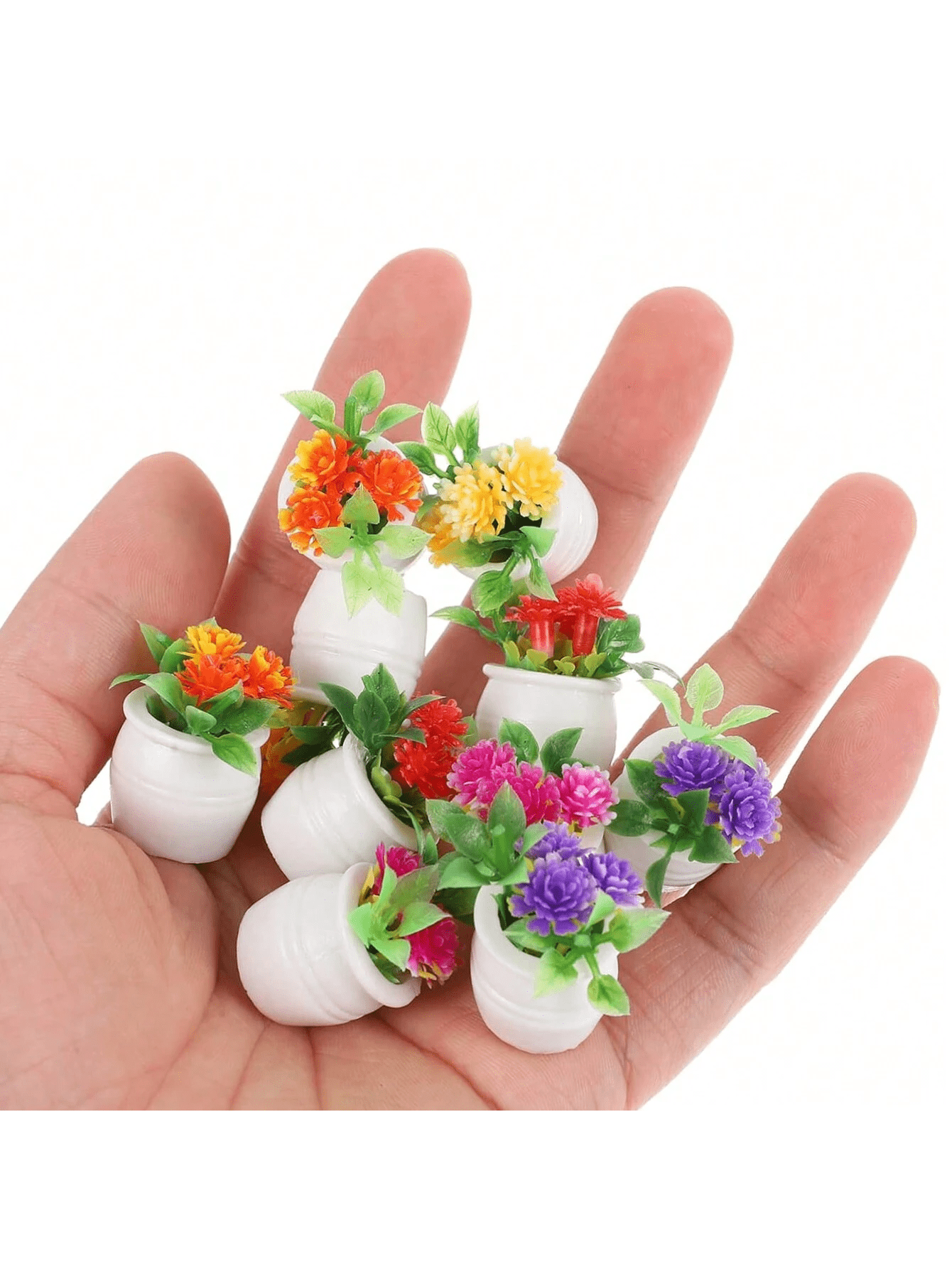 1/12 Dollhouse Miniature Potted Plant, Realistic Greenery & Flower Decor Model, Random 4pcs