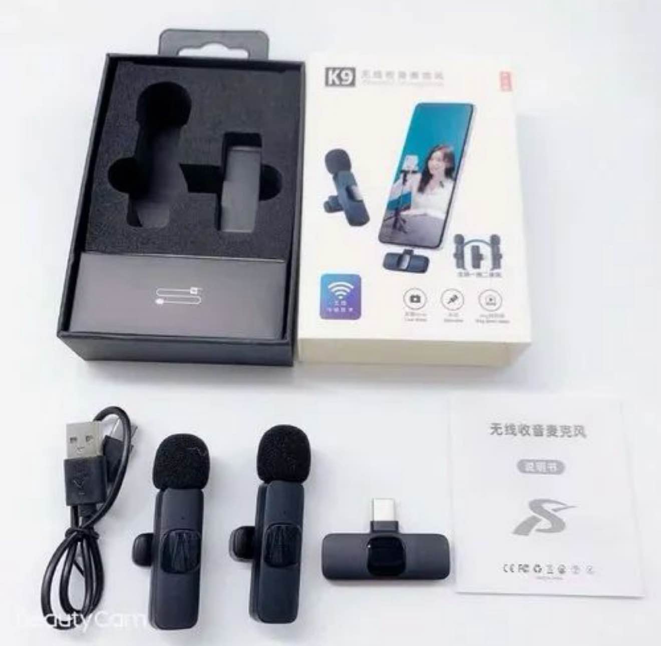 HD Sound Wireless Microphone for Type-C Phone, Plug-Play Wireless Mic with 2 Microphone for USB-C Android Phone Video Recording, Interview, Vlog, Auto Sync Noise Reduction-K-9 Double.