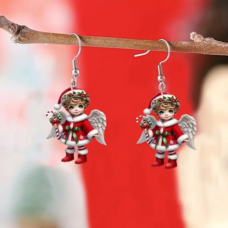 1 pair of acrylic cartoon angel doll earrings, creative and cute earrings