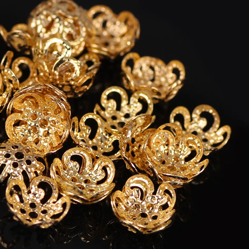DIY Gold/Silver High Quality 6/8/12MM 2 Colors 3 Sizes Plated Hollow Flower Metal Charms Bead Caps Diy Jewelry Findings 6 8 10mm