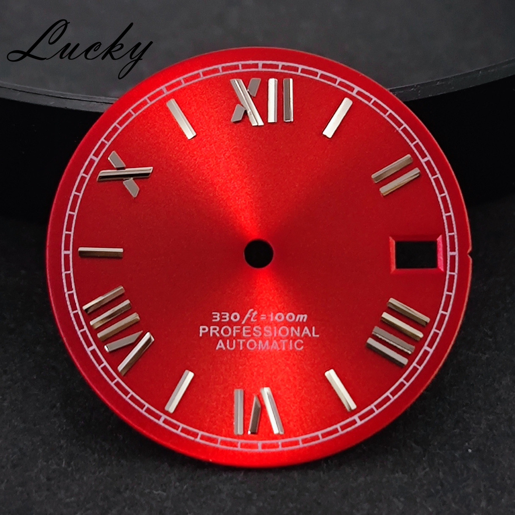 High Quality 28.5mm Roman Numeral Red Watch Dial Fit NH35 NH36 NH38 4R 7S Watch Automatic Movement Parts No Luminous